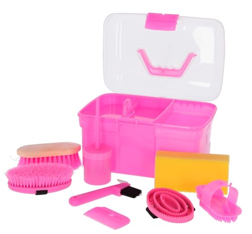 Covalliero Caja de Aseo, 8 Piezas, rellena, Bolsa de Aseo, Bolsa de Limpieza, para niños, Rosa, Polipropileno, 32x24x20 cm, 1 kg, para Jinetes y dueños de Caballos