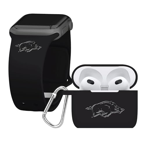 Affinity Bands Arkansas Razorbacks Engraved Silicone Combo Package Compatible with Apple Watch and AirPods Gen 3 (42/44/45mm Black)