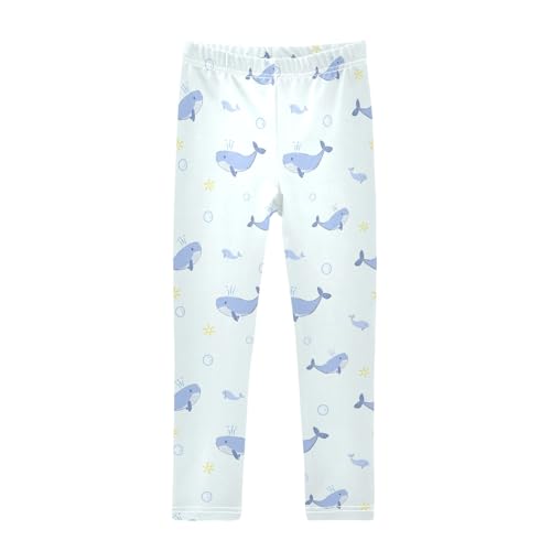 Cute Cartoon Blue Whale Girls Leggings Soft Comfortable Athletic Leggings Dancing Pants for 4-10 Years