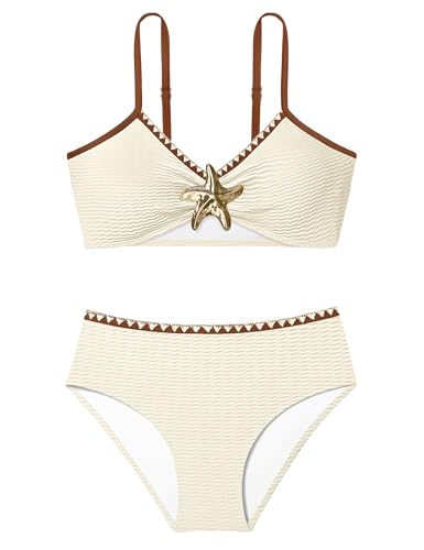 Image of Girls Swimsuit V Neck Bikini Set Color Block with Cover Up 3Pcs Bathing Suits