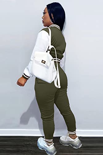 Fooullaide Women’s Varsity Jacket Sweatsuit 2 Piece Tracksuit Crop Top Button Down Letterman Jackets Pants Sets #TOP5