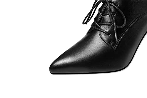 TinaCus Women's Genuine Leather Handmade Pointed Toe Spool Heel Lace Up Modern Oxford Pumps4