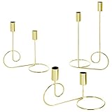 Koyal Wholesale Modernist Taper Holders, Set of 3, Metallic Gold Candlesticks Set, Bohemian Decorative Taper Candle Set Holder for Modern Candle Centerpieces, Vintage Mantle Decor, Provincial