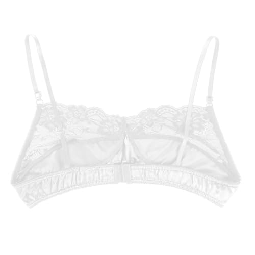 Moily Men's Sissy Floral Lace Sheer Mesh Halter Neck Spaghetti Straps Wire-Free Unlined Bra Top4