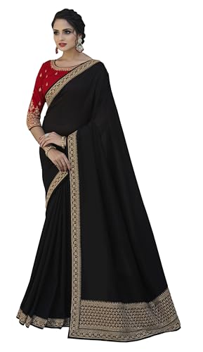 DRAVINAM Trends Women's Embroidered Silk saree with Unstitched Embroidered Blouse Piece