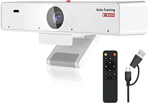 NUROUM V21-AF 2K Webcam with Remote Control,Auto-Focus, 1080P 60fps, 4 Noise-Canceling Mics, 5X Zoom, HDR, Auto Light Correction,Auto Framing Live Streaming Webcam, Works with Zoom/Skype/Teams/Webex
