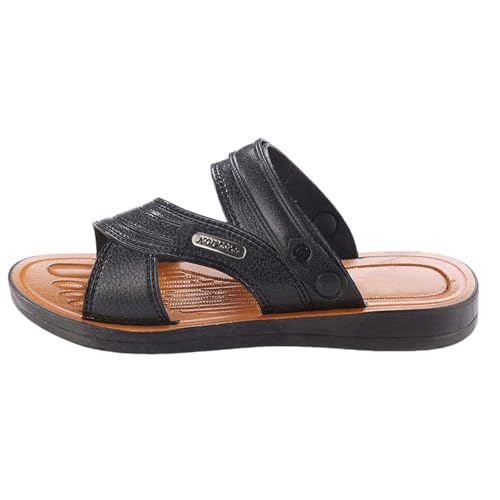Men's Leather Sandals Summer Non Slip Beach Sandals Open Toe Slip On Walking Slides Comfortable Wide Width Sport Slides