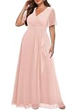 Talisea Plus Size Pink Dress Formal Wedding Guest Chiffon Long Dress Women