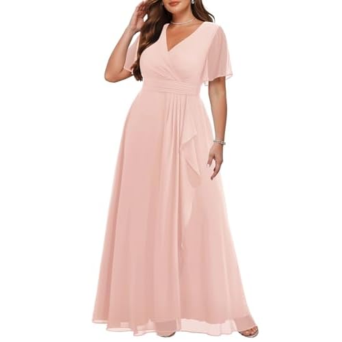 formal dress for curvy women Plus Size Off-shoulder Talisea Plus Size Wedding Guest Dress – Off-Shoulder Chiffon Ruffle High-Low Gown V neck