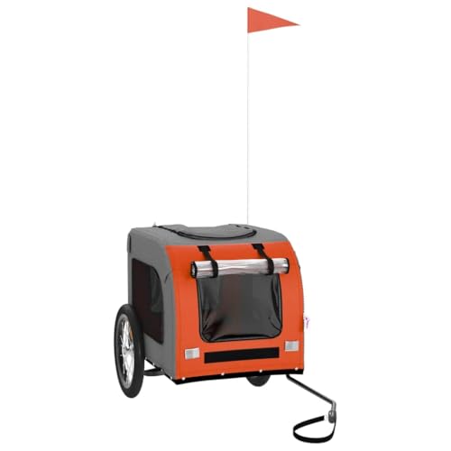 vidaXL Remolque de Bicicleta para Mascotas, Carrito para Perros Gatos, Remolque de Carga para Compra Camping, Hierro Tela Oxford Naranja Gris