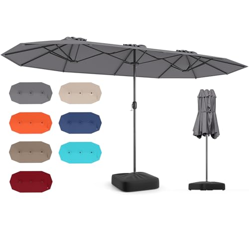 Image of Tangkula 13FT Double-sided Patio Umbrella, Extra Large Twin Table Umbrella with Crank Handle, Umbrella Base, Safety Lock, Air Vent, Outdoor Market Umbrella for Garden Pool Backyard (Gray)