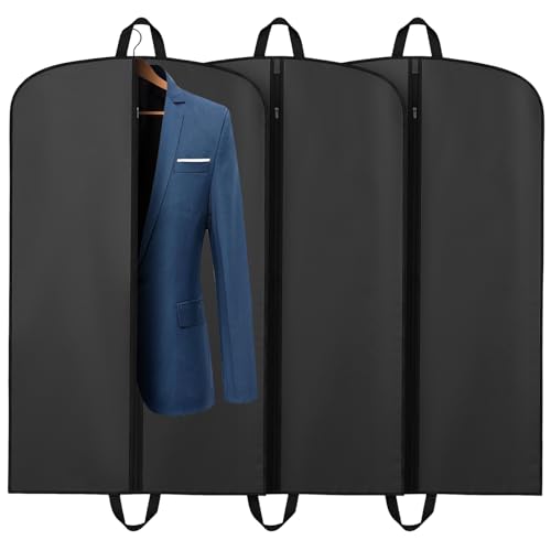 3Pcs Suit Bag Black Suit Carriers for Men with Handles Travel Garment Bags Waterproof Clothes Cover for Suits and Coats(60 * 100cm)