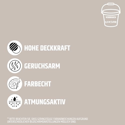 derendo Exklusive Wandfarbe beige 2,5L, hohe Deckkraft, Dispersionsfarbe innen, Innenwandfarbe Raumfarbe zarter Nebel matt, Deckkraftklasse 2, hochdeckende Innenfarbe Profi Qualität