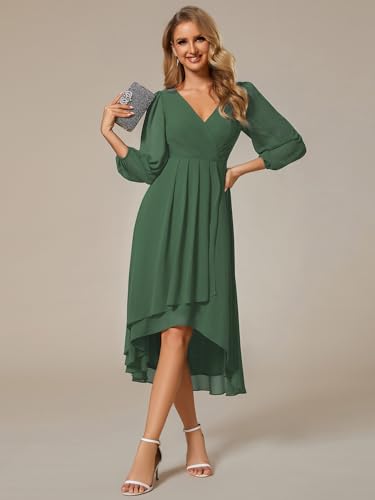 Image of Ever-Pretty Women's Chiffon V Neck Long Sleeves A-Line Midi Length Wedding Guest Dress Cocktail Party Formal Dresses 01926