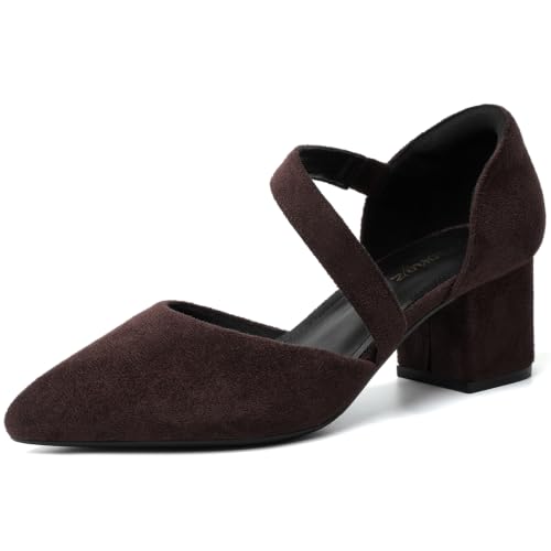Image of RIBONGZ Kitten Heels for Women Closed Toe Comfortable Low Heels Pointed Toe Sexy Slip on Pumps Bridal Party Dressy Shoes