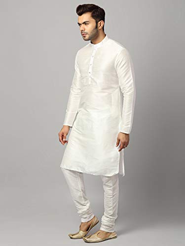 Image of Uri and MacKenzie Banarasi Dupion Silk Solid Kurta Churidar Pyjama Set for Men