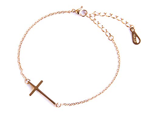 Preisvergleich Produktbild BoSa Armband mit Kreuz Bettelarmband Religion religiöses christliches Symbol Armkette aus Edelstahl rosé vergoldet 24 cm lang