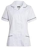 shelikes Womens Hospital Uniform Ladies Healthcare Zip Fastening Collared Nurse Tunic Top Medical Uniform Salon Vet Healthcare Maid Dress White