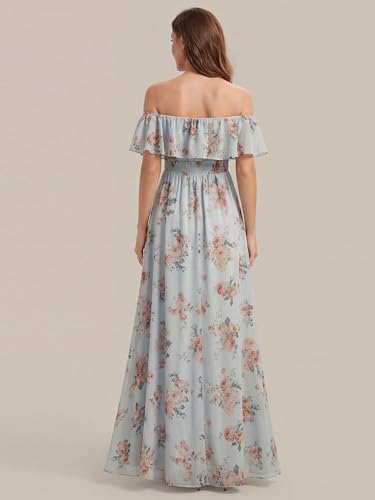 Image of Ever-Pretty Women's Summer Off The Shoulder Flowy Chiffon Formal Wedding Guest Dresses Maxi Side Split Beach Bridesmaid Dress