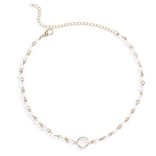 Olbye Tiny Rainbow Moonstone Necklace Choker Minimalist Gold Necklace for Women and Girls CZ Necklace Everyday Jewelry