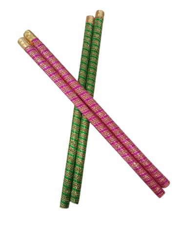 Image of BookMyCostume Decorative Wooden Dandiya Sticks Pack of 2 (4 Sticks) | Pink & Green Garba Stick | Traditional Garba Dance Sticks for Navratri & Dandiya Raas | Fancy Dress Accessory for Kids & Adults