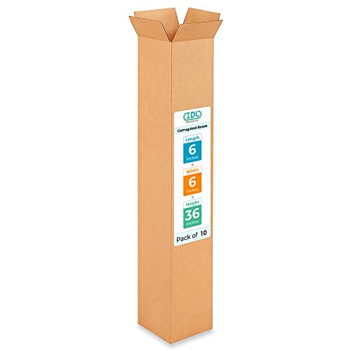 Tall Moving &amp; Shipping Boxes 6x6x36 inches (10-Pack) - Extra Strength 200 lb vs Regular - Corrugated Cardboard Boxes - Tall Box for USPS, UPS, FedEx - Packing Box for Moving by IDL Packaging