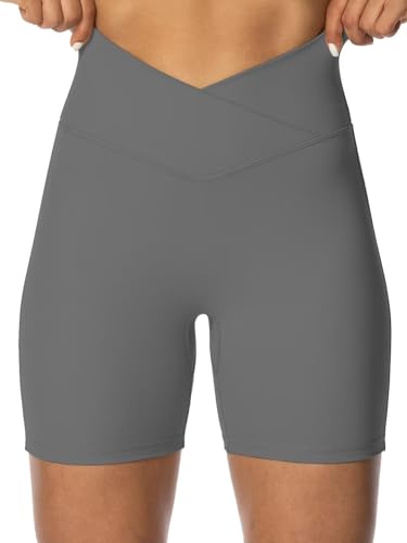Image of Sunzel Crossover Biker Shorts for Women, No Front Seam V High Waist Yoga Workout Gym Shorts with Tummy Control | 4 Or 6-Inch Inseam, High Waisted, Tummy Control, Crossover Waist, Buttery Soft, No Front Seam, Squat Proof, Compression
