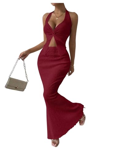 Image of SOLY HUX Women's Two Piece Outfits Twist Front Halter Cami Tops and Skirt Summer Set