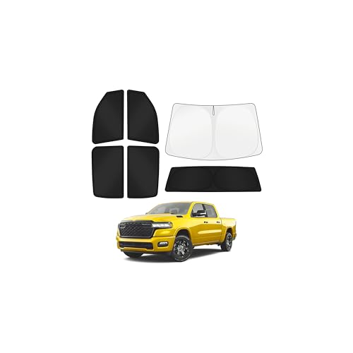 Image of KUST Car Window Shades for Dodge Ram 1500 2019-2025 2026 (Crew Cab) Windshield Sun Shade Side Window Cover UV Block Privacy Protection Ram Accessories for Camping Blackout Rear Back Full Set 6PCS