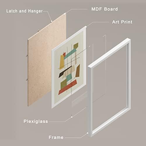 SIGNWIN Framed Mid-Century Modern 1960s Vintage Nordic Polygons Wall Art, Set of 4 Abstract Geometric Wall Decor Prints, Nature Wilderness Wall Décor for Living Room, Bedroom - 11"x14" White - 3