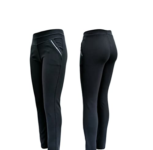 Sockenhimmel leichte Winterhose Damen gefüttert mit Polarfleece Stoffhose mit Gummibund Karo-Hose (Uni - Schwarz, 42-44)