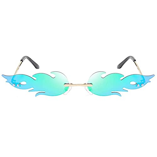 Gafas de Sol de Llama Mirrored Lens Gafas de Sol Estrecha Gafas de Sol Gafas de Sol sin Marco de Metal para Carnaval Cumpleaños Graduaciones Bodas y Fiestas Verde 1 Pieza Cover
