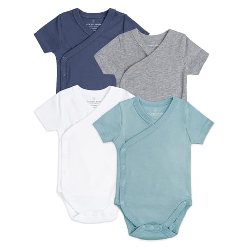 Image of Baby Side Snap Bodysuit Set, 100% Cotton Boy Girl Unisex Kimono Onesie, 4 Pack