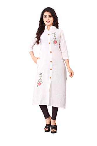 Image of OM SAI LATEST CREATION Slub-Rayon Three-Fourth Sleeve Printed A-Line Kurti for Women