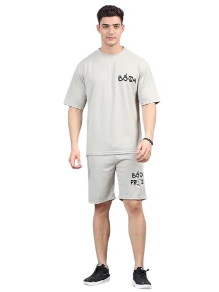 Men's Cotton Comfort Night Suit - Half Sleeve Oversized Printed Shirt & Crew Neck, Western Style Casual Nightwear, Soft Cotton Fabric, Perfect for Sleep & Lounge, Standard Length Light Grey-image-16