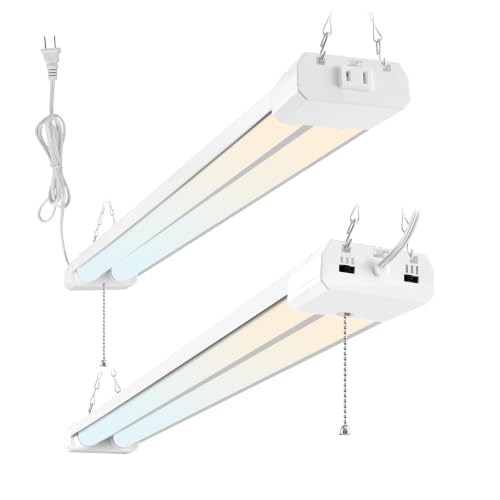 Image of Hlite LED Shop Lights 4FT with Reflector,5500LM,3 Power Level&3CCT,2 Pack | Shop Light 4000K /5000K /6500K Tunable,5W /34W /42W Switchable,Linkable Utility Shop Light for Workshop,Garage,Basement,Warehouse