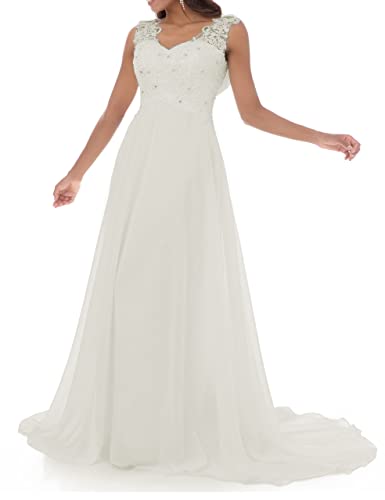 Abaowedding Damen Hochzeitskleid Spitze Doppelter V-Ausschnitt Ärmellos Abendkleid – Bild 3