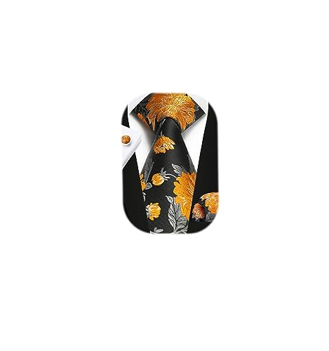 Image of Enlision Ties for Men Floral Tie Handkerchief Cufflinks Set Formal Flower Classic Mens Necktie & Pocket Square Wedding