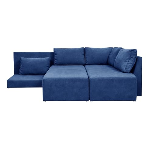 Image of Rosebell L-Shape 5 Seater Sofa Cum Bed, Sectional Couch with Cushions, Space Saving Corner Sofa, Modern Foldable Seating & Sleeping Solution for Living Room, Guest Room & Small Spaces - Blue Color