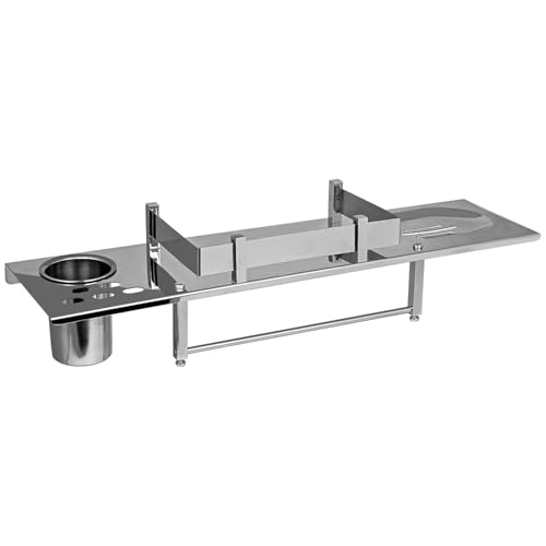 Image of Zureni 4-in-1 Shelf Rack for Bathroom 304 Grade Stainless Steel Towel Hanger Soap Dish Toothbrush Holder Multipurpose Wall Mount Accessories Storage Stand Home Washroom (1 Pc, 18 inchx5 inch, 1008)