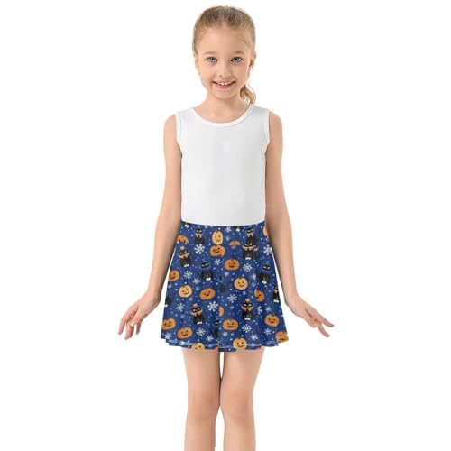 Girls Athletic Skirt 3-12 Years High Waist Tennis Skirts Pumpkin Cat Snowflake for Kids Golf Running Dance Skort3
