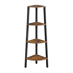 VASAGLE Corner Shelf Stand, 4-Tier Corner Bookshelf, Industrial Ladder Shelf, Plant Stand for Living Room, Office, Kitchen, Rustic Brown and Black ULLS34X