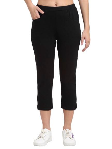 Women Solid Color Pure Cotton Regular Fit Capris-image-4