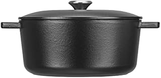 Fissler P506530 Cast Iron Round Casserole Dish with Self Basting Lid, 4.2 L, Dutch Oven for Stews, Baking Sourdough Bread, Slow Cooking, Oven and Induction Hob Safe, Stainless Steel Knob, 24 cm, Black