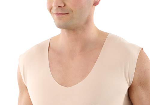 Men's Laser Cut Invisible Seamless deep v-Neck Undershirt Sleeveless Stretch Cotton Nude Beige3