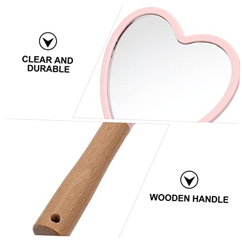 Espejo de Maquillaje Portátil con Mango de Madera en Forma de Corazón miniatura 3