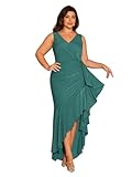Peacock Sequin Evening Formal Dresses for Women 2025 Plus Size Party Prom V Neck High Low Ruffles Bodycon Slit Glitter Formal Dress US10