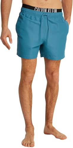Calvin Klein Herren Badehose Medium Double mit Tunnelzug, Blau (Storm Blue), S