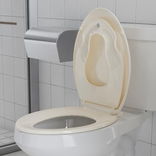 Toilet Seat Elongated,Toilet Seat with Toddler Seat Built in, Potty Training Toilet Seat Fits Both Adult and Child, with Soft Close, Easy Install and Clean - Fits Most Elongated Toilets Almond