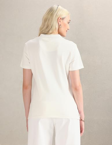 Image of U.S. POLO ASSN. Women Cotton Regular Fit T-Shirt (UWAW24PTS135 Off White, X-Small)